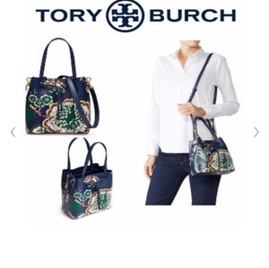 Tory Burch Navy Floral Drawstring Crossbody